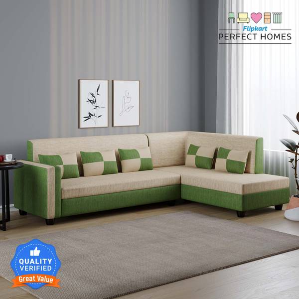 Flipkart Perfect Homes Haniry L-Shaped Sofa Set Right Facing ll For Living Room Comfortable Fabric 6 Seater Sofa