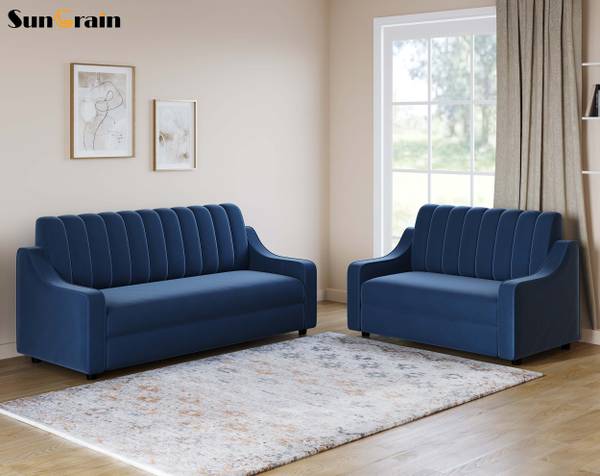 SunGrain Sleek Tufted |Premium Mosha Velvet | SoftTouch|5 Seater Sofa Set|3 Year Warranty Fabric 3 + 2 Sofa Set