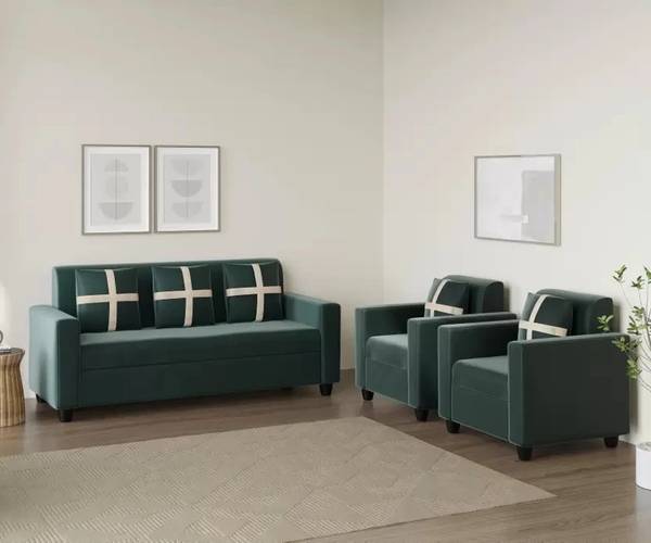 Allie Wood Fabric 3 + 1 + 1 Sofa Set