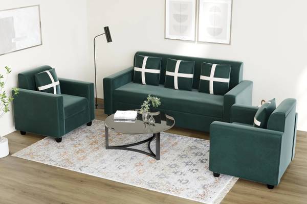 LIVEWELL Premium Quality Hollend Fabric 3 + 1 + 1 Sofa Set