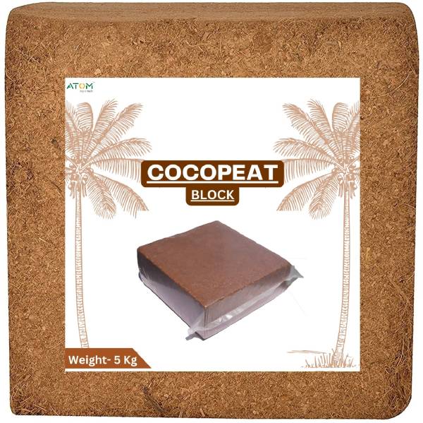 ATOM Agrotech COCOPEAT 5KG BLOCK (Coirpith or Coco fibre or CocoPeat) for Terrace Gardening Manure