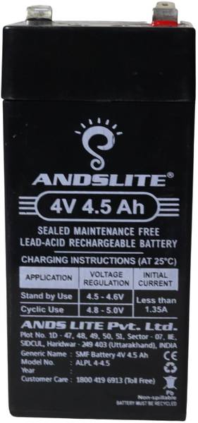 ANDSLITE 4V 4.5 Ah Sealed Lead Acid Rechargeable Battery For Nano Torch AGM Solar Battery