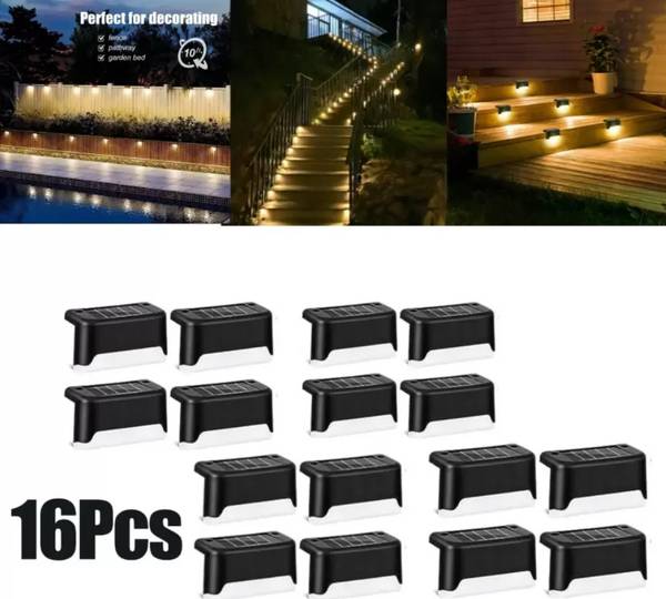 GatiH Solar Deck Lights 16 Pcs, Solar Step Lights Outdoor Waterproof-Black Solar Light Set