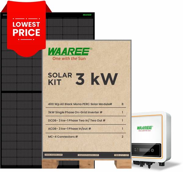 WAAREE 3kW On-Grid Non DCR Solar Kit (Single Phase) with 400 watt All Black solar panel Solar Panel