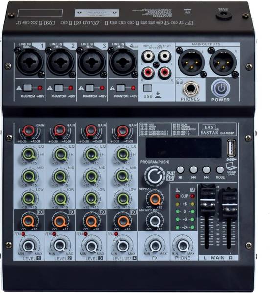 KH Audio Mixer 6 Channel for Stage Live Studio Stereo Recording DJ Stage Powered Sound Mixer