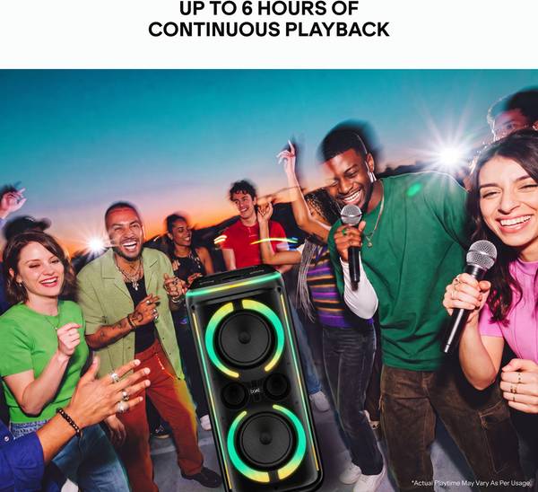 boAt PartyPal 500, 200W Party Speaker,Karaoke Auto-Tuner,UHF Mic,RGB LEDs,App Support 220 W Bluetooth Tower Speaker (Raven Black, Mono Channel) - Image 6