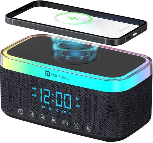 Portronics Trifusion 16W HD Sound Bluetooth Speaker,15W Wireless Charging,Digital Clock 16 W Bluetooth Speaker