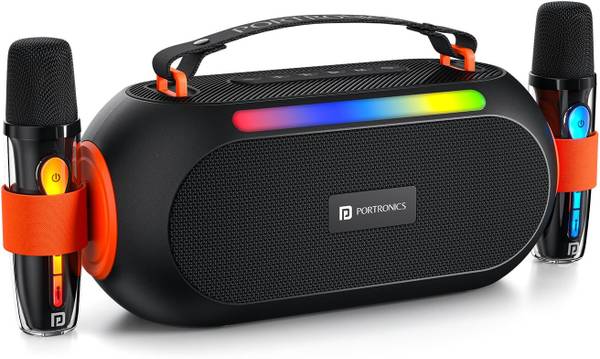 Portronics 25W Apollo 20 Wireless Bluetooth Portable Speaker, Dual Wireless Karaoke Mic 25 W Bluetooth Party Speaker