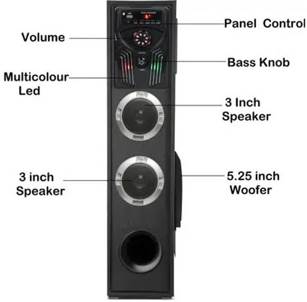 Qcluellu 744 =FG TOWER SPEAKER DJ Sound Stereo bass Built-in FM 80 W Bluetooth Tower Speaker