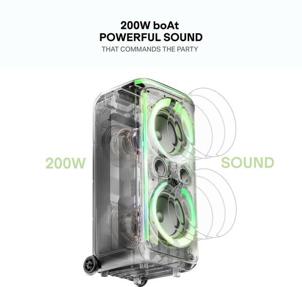 boAt PartyPal 500, 200W Party Speaker,Karaoke Auto-Tuner,UHF Mic,RGB LEDs,App Support 220 W Bluetooth Tower Speaker (Raven Black, Mono Channel) - Image 4