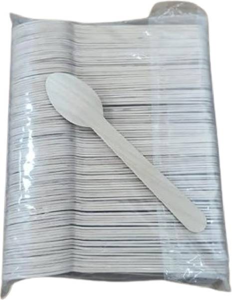 inesh Wood Spoon Disposable Ecofriendly 140MM Pack of 100 Disposable Wooden Ice-cream Spoon Set