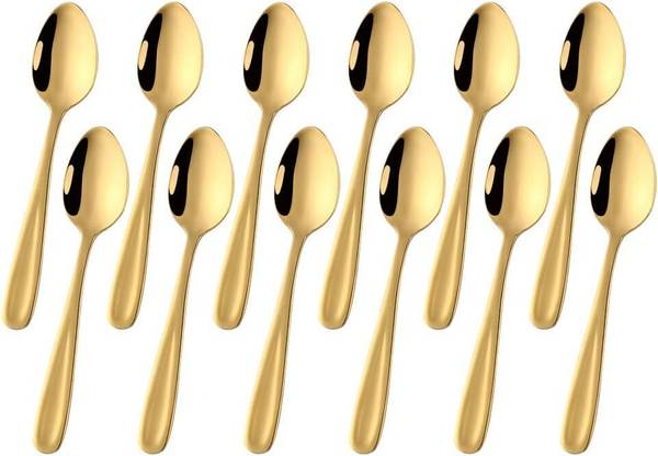 GiftPlaza 16Cm Luxury stainless steel Small Golden spoon Stainless Steel Coffee Spoon, Cream Spoon, Dessert Spoon, Ice-cream Spoon, Ice Tea Spoon Set