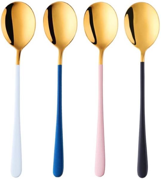 SHIDHMI Spoons,Stainless Steel Long-Handled Spoon,Gold Small Round Spoon,Household Tableware Set,Dessert Spoon,Suitable for Cafe Restaurant for Soup, ...