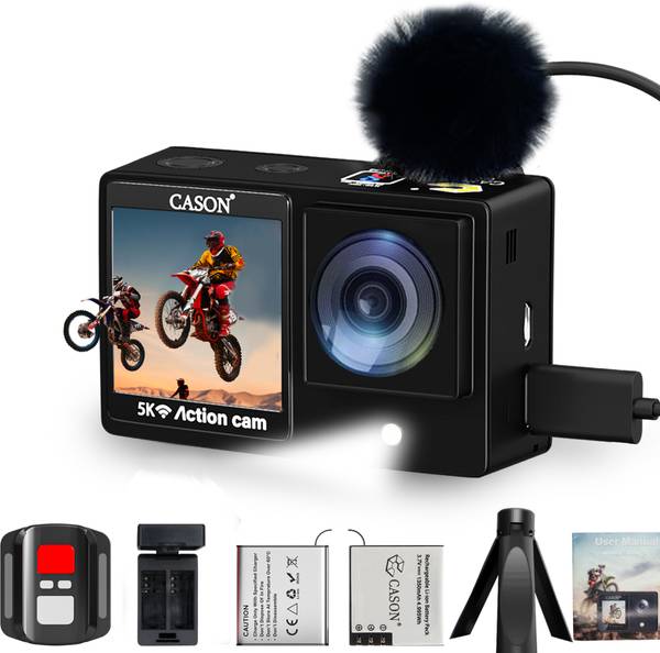 CASON CX11 5K Dual Screen Action Camera for Moto Vlogging With Flash Light, EIS+Gyro, Touch Screen ,Advanced External Mic With Fur,Touch Screen ,2 x 1...