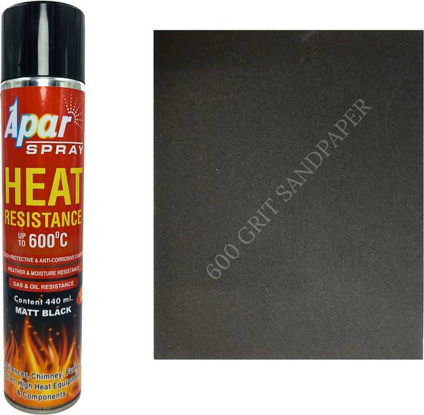 apar HT High Heat Resistant Spray Paint MATT BLACK (upto 600C) -440 ml + P-600 Black Spray Paint 440 ml