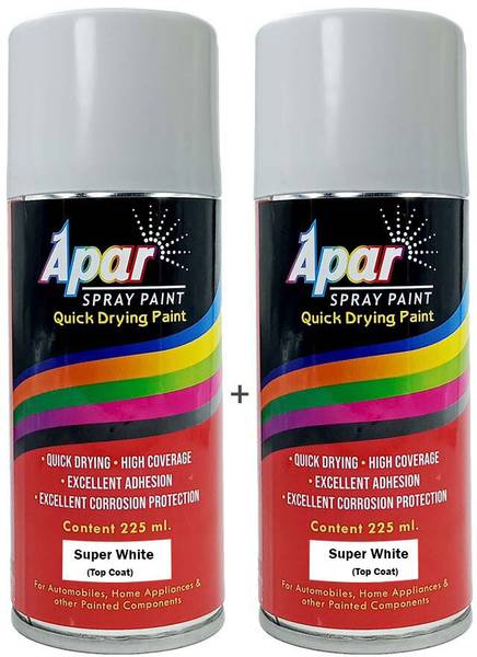 apar Spray Paint Super White (RC Colour Name), Compatible for Toyota Cars -225 ml, for Cars like Fortuner, Yarish, Innova Crysta etc., Pack of 2 Spray...
