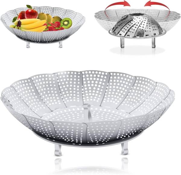 OXMEZA Steamer Basket Stainless Steel Vegetable Steamer Basket for Steaming Cooking Stainless Steel Fruit & Vegetable Basket