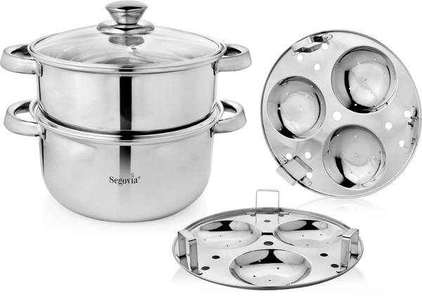 SEGOVIA 2 Tier MultiCooking Steamer|Idli cooker|Momo|Modak|Casserole|2 idli Plate, 20cm Stainless Steel Steamer