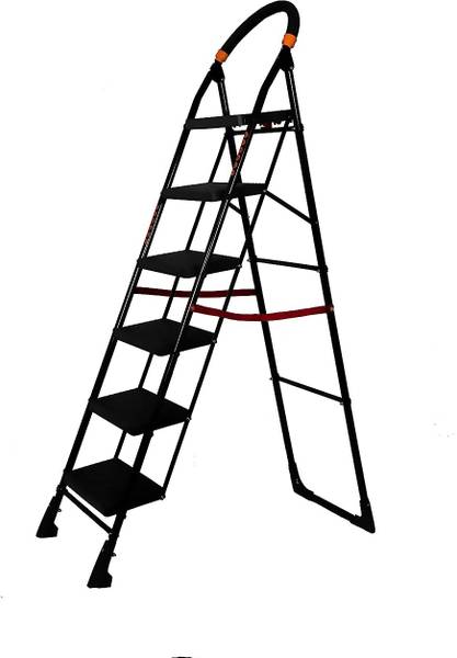 PARASNATH Black Ladder 6 Step Heavy Folding Step Ladder with Wide Step ...