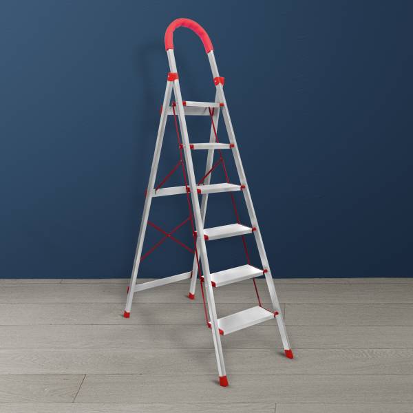 Plantex Premium 6 Step Folding Ladder for Home/Wide Anti Skid Step Ladder(Silver/Orange) Aluminium Ladder