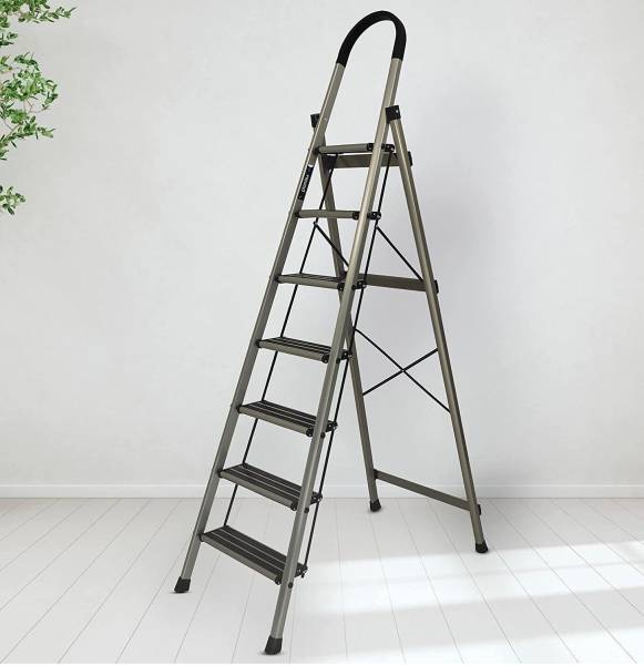 Plantex Ladder for Home-Foldable Aluminium 7 Step Ladder-Wide Anti Skid Steps (Anodize) Aluminium Ladder