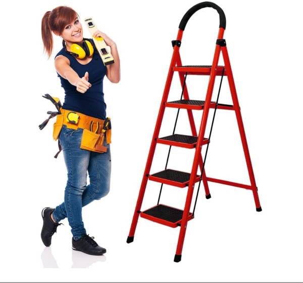 Cheston MS Steel Ladder for Home 5 Steps Foldable Anti Skid Load 150+ Kgs Steel Ladder
