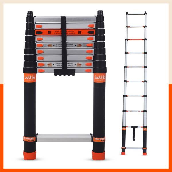 Bathla 9.5ft Telescopic Ladder | 2-Year Warranty | Made in India (10 Step - 2.9 mtr) Aluminium Ladder