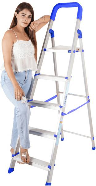 JG COMPANY Light Weight 5 Step ladder with Wide step & Anti Skid Shoes Blue Aluminium Ladder