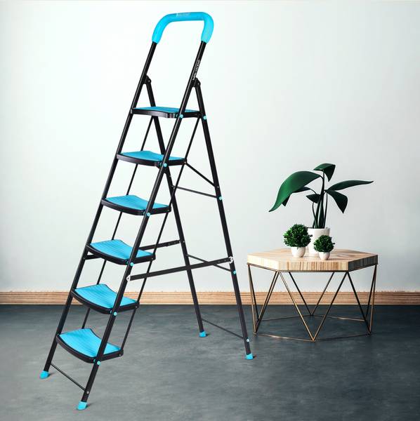 Bathla Ascend 6 Step Heavy Duty Steel Ladder for Home - Blue & Black Steel Ladder