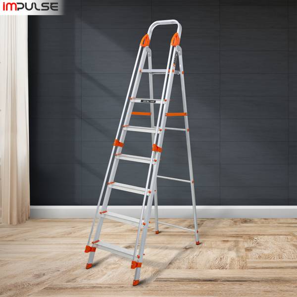 Impulse by Plantex 7 Steps Ladder for Home/Foldable Ladder with Safe Hand Rails(Orange-Silver) Aluminium Ladder