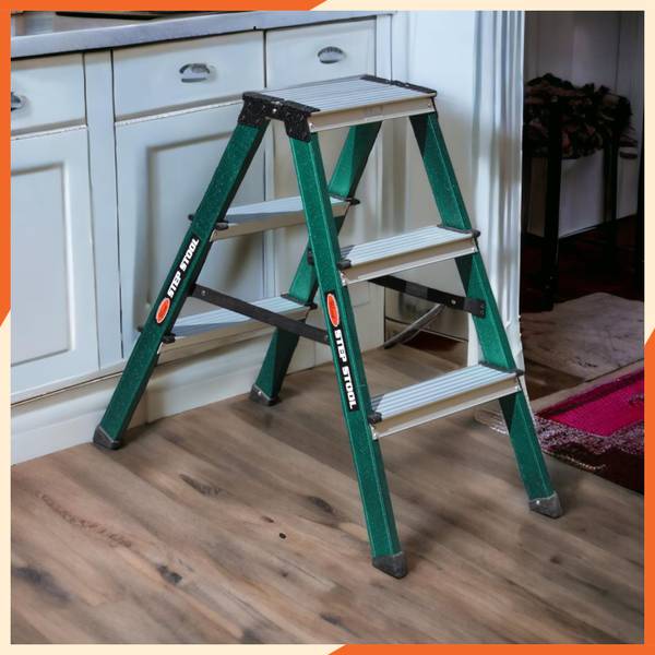 Prime 3steps Alligator Pattern Powder-Coated Aluminium Twin Step Stool (Emerald Green) Aluminium Ladder