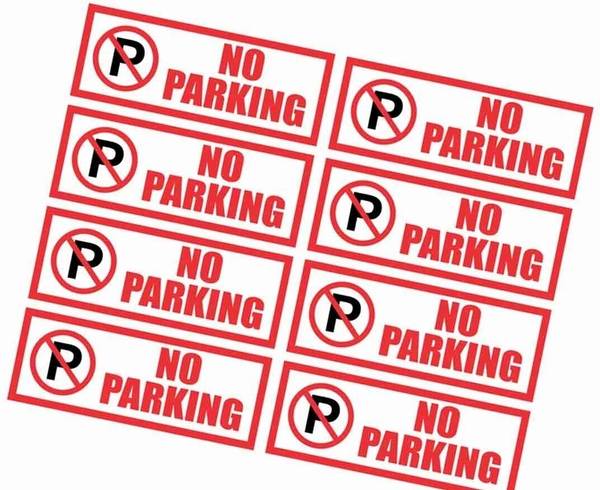 Stikor 12 inch No Parking Sign Sticker 4 piece Self Adhesive Warning Sign/Safety (12x4.5 Inch) Removable Sticker