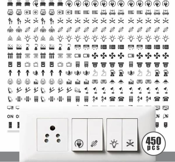 Stikor 1.5 cm Transparent Switch ID Stickers for Switch Boards, 52 Designs, Self Adhesive Sticker