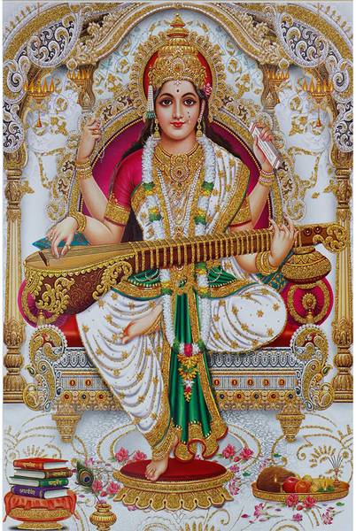surmul 45.72 cm Maa Saraswati Mata Poster Plated Gods Living Room Home Dcor Wall Sticker Self Adhesive Sticker