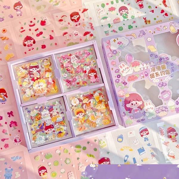 HANIYA ONLINE STORE 5 inch CUTE ANIMI CARTOON STICKERS FOR GIRLS GIFT BOX 100 SHEETS Self Adhesive Sticker