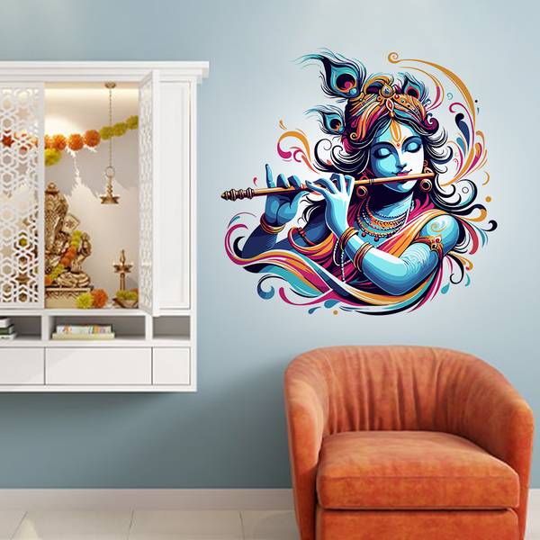 COLOURED WINGS 60 cm Murli Krishna Designs of Wall Stickers for Home Decoration Self Adhesive Sticker