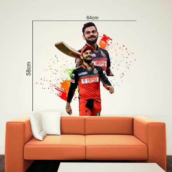 Sai designs 64 cm Virat kohli RCB wall sticker(64x58) Self Adhesive Sticker