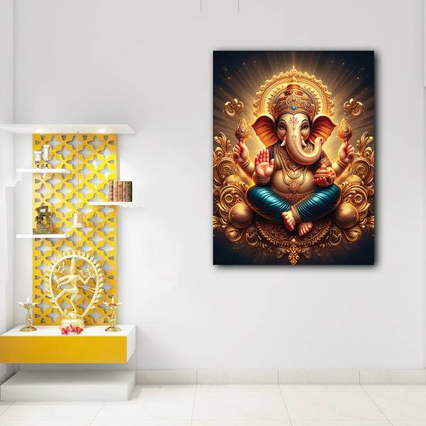 COLOURED WINGS 60 cm Ganesha Designs of Wall Stickers for Living Room, Hall and Home Decoration Self Adhesive Sticker