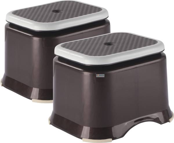 HOMESTIC Pack of 2 Anti-Slip Bathroom Stool for Bathing | Check Ultra 10- Brown Stool