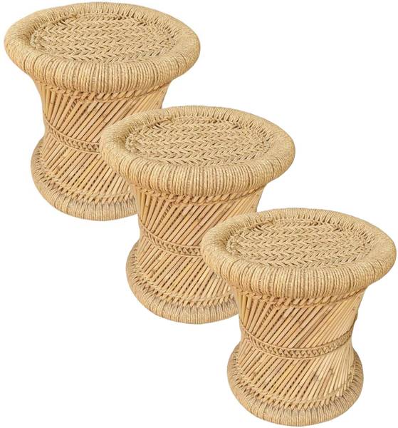 eXtend cReation Handmade and Natural Bamboo Mudda Stool With Beige - 12 X 12 Inch Outdoor & Cafeteria Stool
