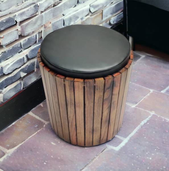 Crafted Woodhouse Crafted Woodhouse Round Shaped Wooden storage Stool with Cushion Stool