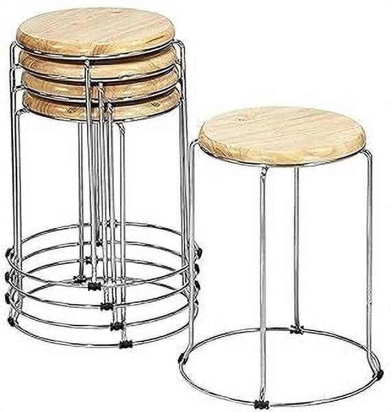 Linna Stainless Steel Metal Frame Wooden Stools for Home, Kitchen, and Office Stool