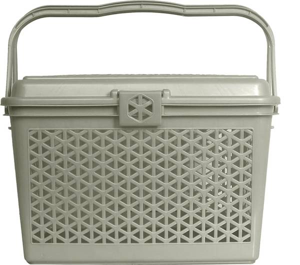 KUBER INDUSTRIES Plastic Plastic Trendy Shopping Storage Basket with Handles - Small Bin for Shower, Closet, Kitchen, Garden, Bathroom, Toys (Grey)-HS...