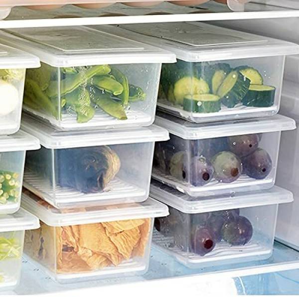 DEEJET Plastic 6pcs Fridge Storage Basket Box Freezer Containers Food Dry Fruit Vegetables 1.5L Storage Basket