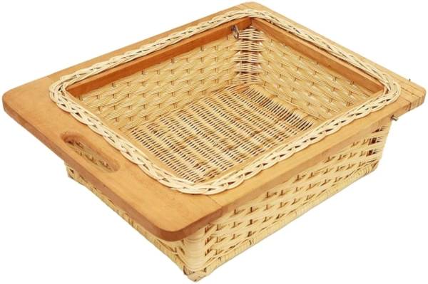 Citrine Wooden 22'*8'*20' wicker wooden basket with wooden Chenal for kitchen Storage Basket