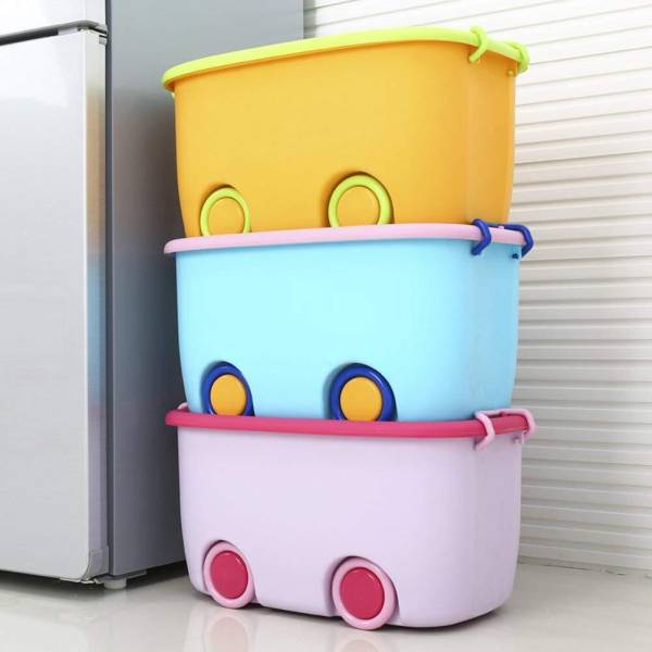 Ginoya Brothers Plastic Children's Toy Storage Box With Lid,Handle And Wheels Large-Capacity Storage Basket