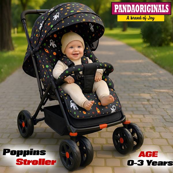 Pandaoriginals Poppins Baby Stroller Pram for 0-3 Years 5 Point Safety Harness,360Swivel Wheel Stroller