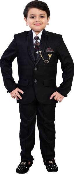 BT DEZINES BT Dezines 5 Piece Coat Suit Set With Shirt, Pant, Waistcoat & Tie For Boys 5 Piece Coat Pant Suit Set Solid Boys Suit