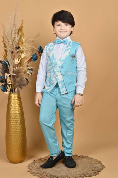 BT DEZINES 3 Piece Suit Set: Shirt, Pants, and Waistcoat Printed Boys Suit