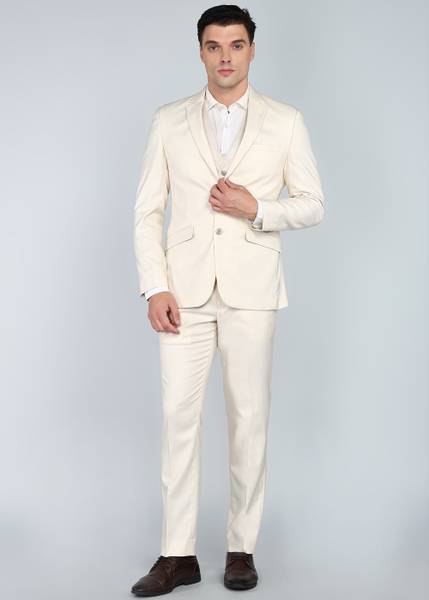 PARK AVENUE 2SB 3 PC NOTCH WITH PIPING W/C-S.SLIM Solid Men Suit